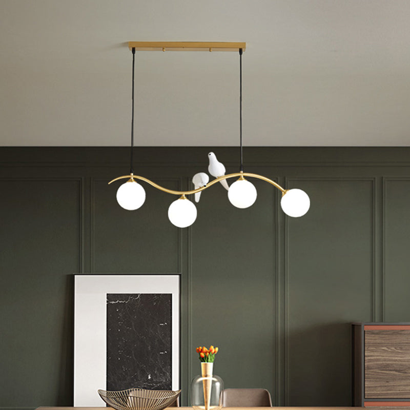 Branch and Bird Island Light Minimalist Metal Diner Pendente soffitto con sfera Opal Glass Shade