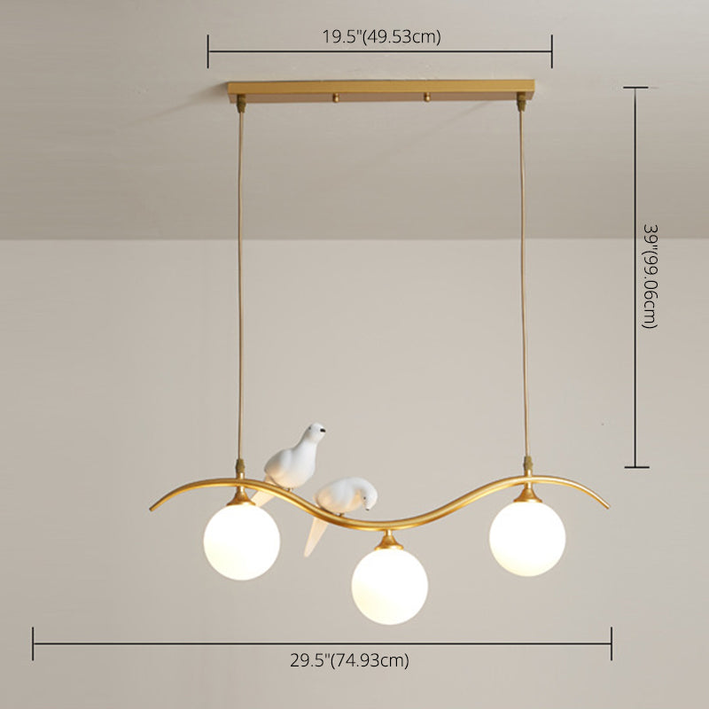 Branch and Bird Island Light Minimalist Metal Diner Pendente soffitto con sfera Opal Glass Shade