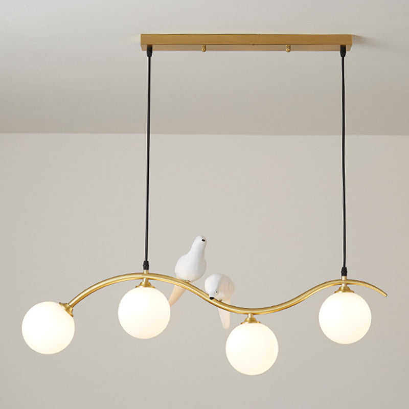 Branch and Bird Island Light Minimalist Metal Diner Ceiling Pendant with Ball Opal Glass Shade