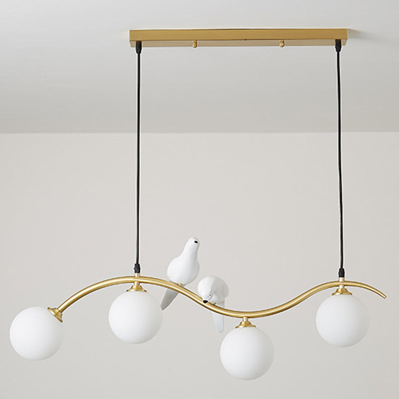 Branch and Bird Island Light Minimalist Metal Diner Pendente soffitto con sfera Opal Glass Shade