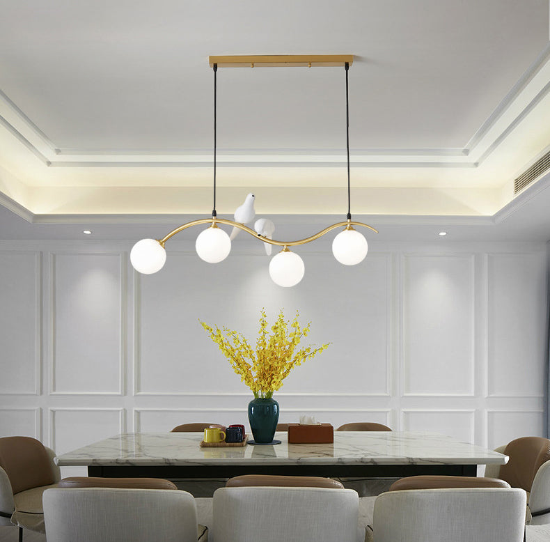 Branch and Bird Island Light Minimalist Metal Diner Pendente soffitto con sfera Opal Glass Shade