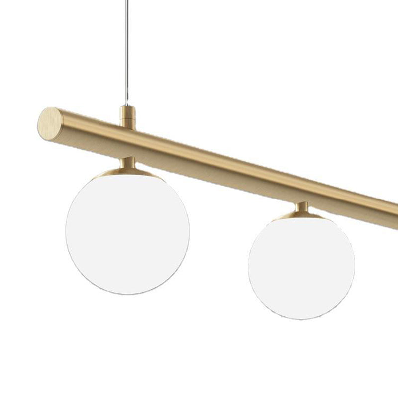 Gold Finish Linear Hanging Light Simplicity Metal Island Light with Ball White Glass Shade