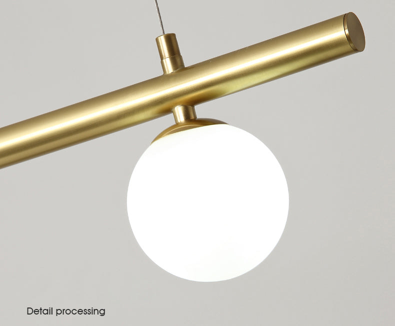 Gold Finish Linear Hanging Light Simplicity Metal Island Light with Ball White Glass Shade