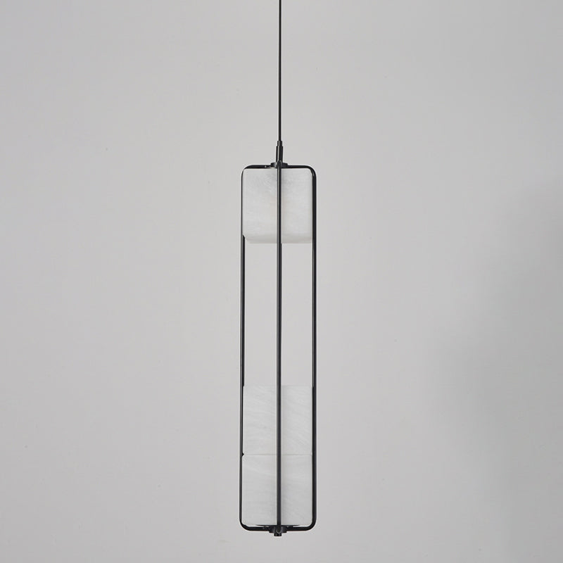 Frosted White Glass Box Pendant Lamp Modern 2-Light Black Island Lighting with Cage
