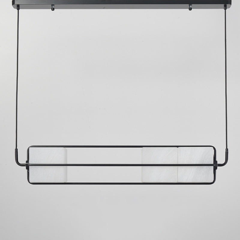 Frosted White Glass Box Pendant Lamp Modern 2-Light Black Island Lighting with Cage