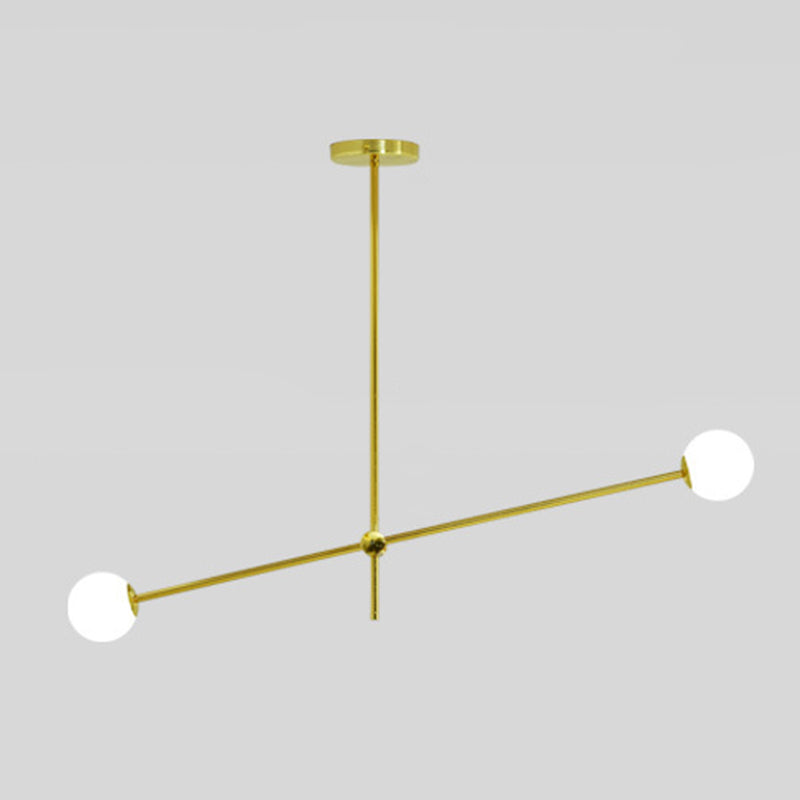 Rotating Linear Metal Island Light Fixture Minimalist Titanium Gold Pendant Light with Ball Milk Glass Shade