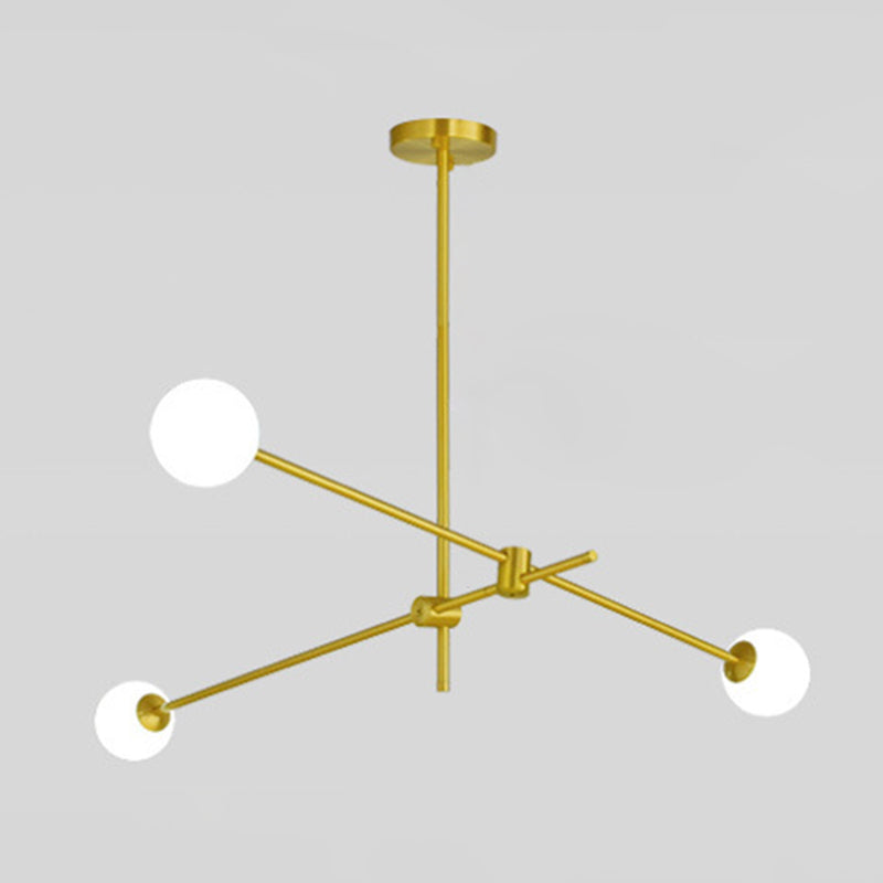 Rotating Linear Metal Island Light Fixture Minimalist Titanium Gold Pendant Light with Ball Milk Glass Shade