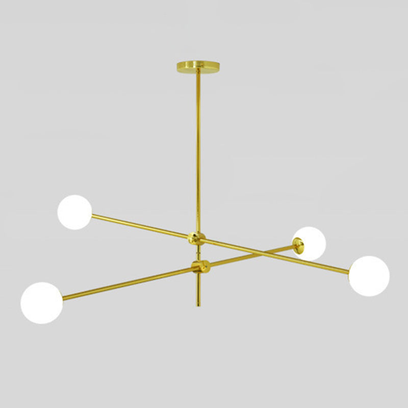 Rotating Linear Metal Island Light Fixture Minimalist Titanium Gold Pendant Light with Ball Milk Glass Shade