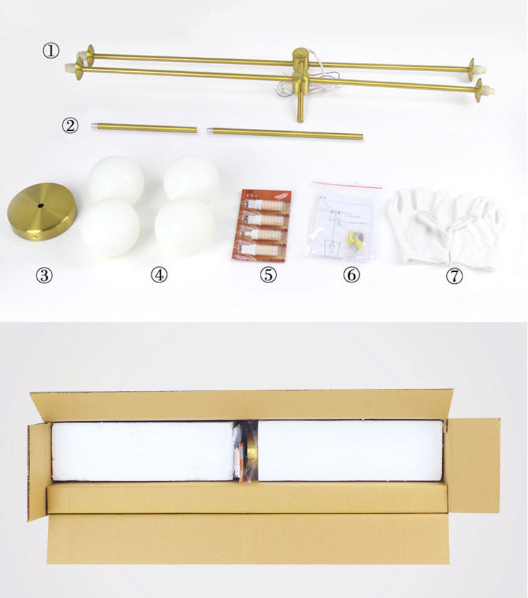 Rotating Linear Metal Island Light Fixture Minimalist Titanium Gold Pendant Light with Ball Milk Glass Shade