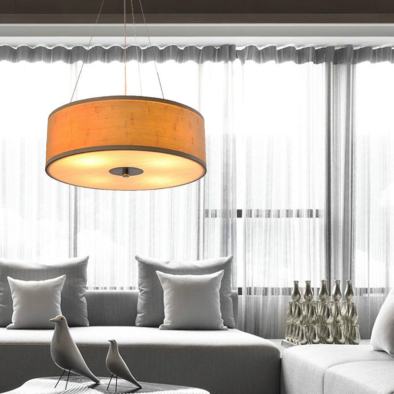 Zeitgenössische trommelhaltige leichte Bambus 1 Lampendecke Anhängerlampe in Holz mit eingebrauchtem Diffusor