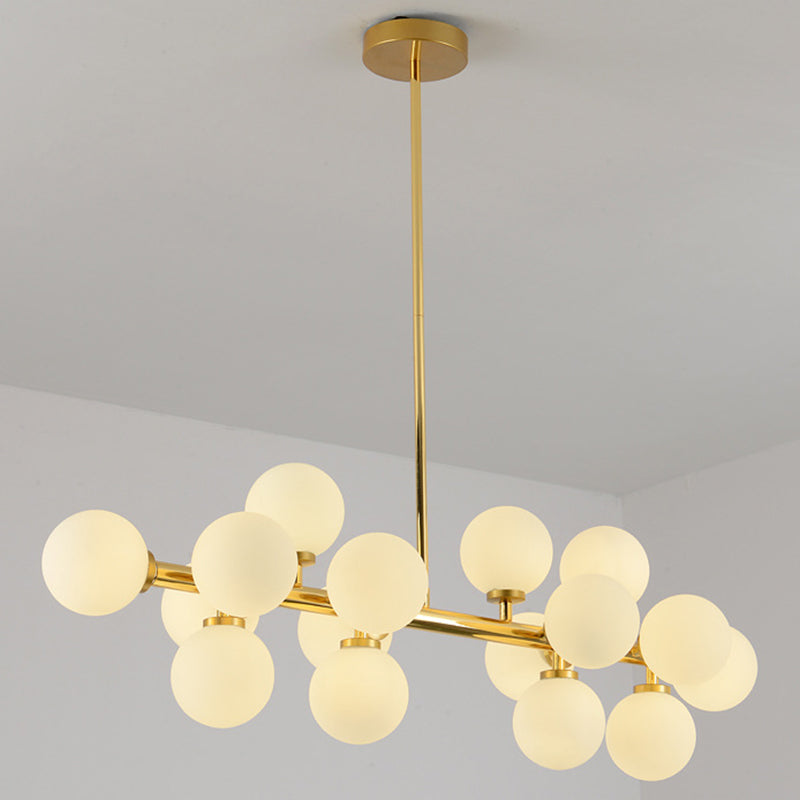 16 lumières Restaurant Island Lamp Minimaliste Gold Hanging Light avec boule blanc nulle