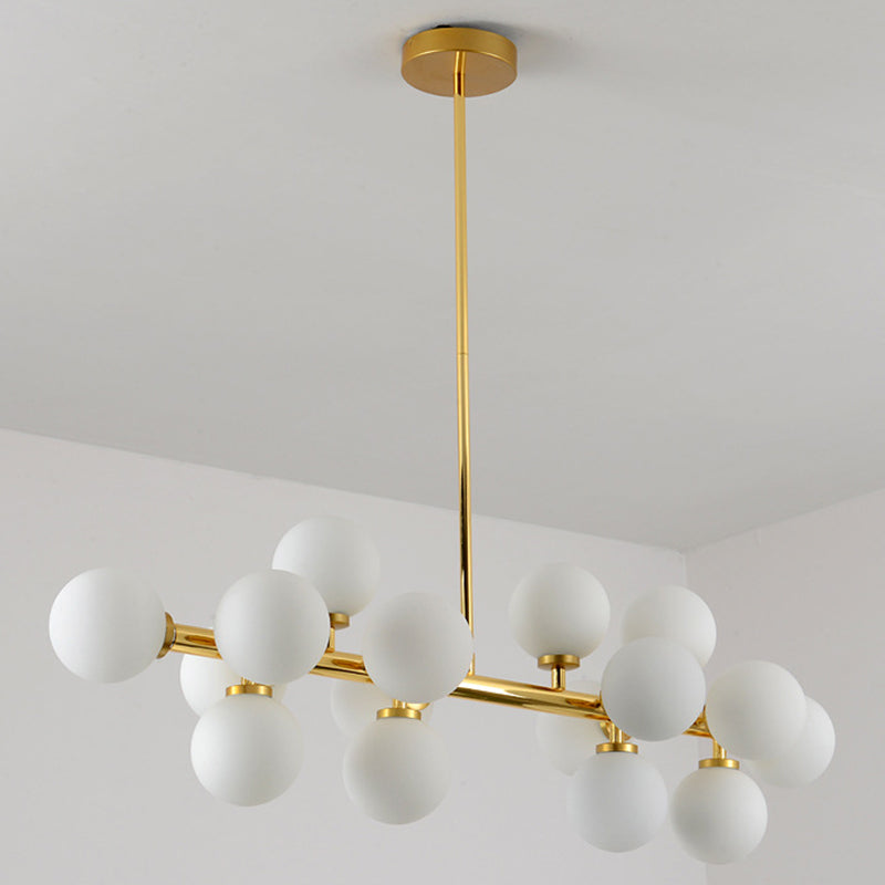 16 lumières Restaurant Island Lamp Minimaliste Gold Hanging Light avec boule blanc nulle