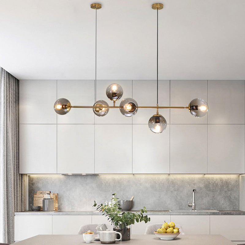 Smoke Grey Glass Orb Pendant Lighting Postmodern Island Ceiling Light for Dining Room