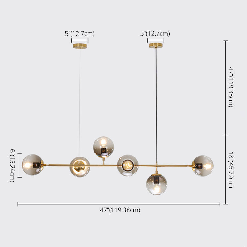 Smoke Grey Glass Orb Pendant Lighting Postmodern Island Ceiling Light for Dining Room