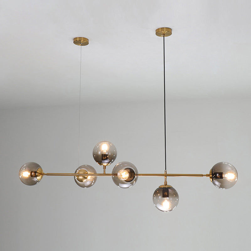 Smoke Grey Glass Orb Pendant Lighting Postmodern Island Ceiling Light for Dining Room