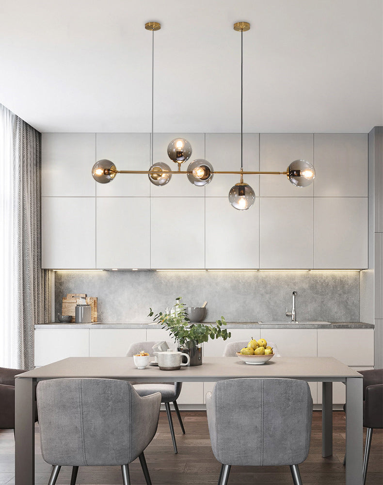 Smoke Grey Glass Orb Pendant Lighting Postmodern Island Ceiling Light for Dining Room