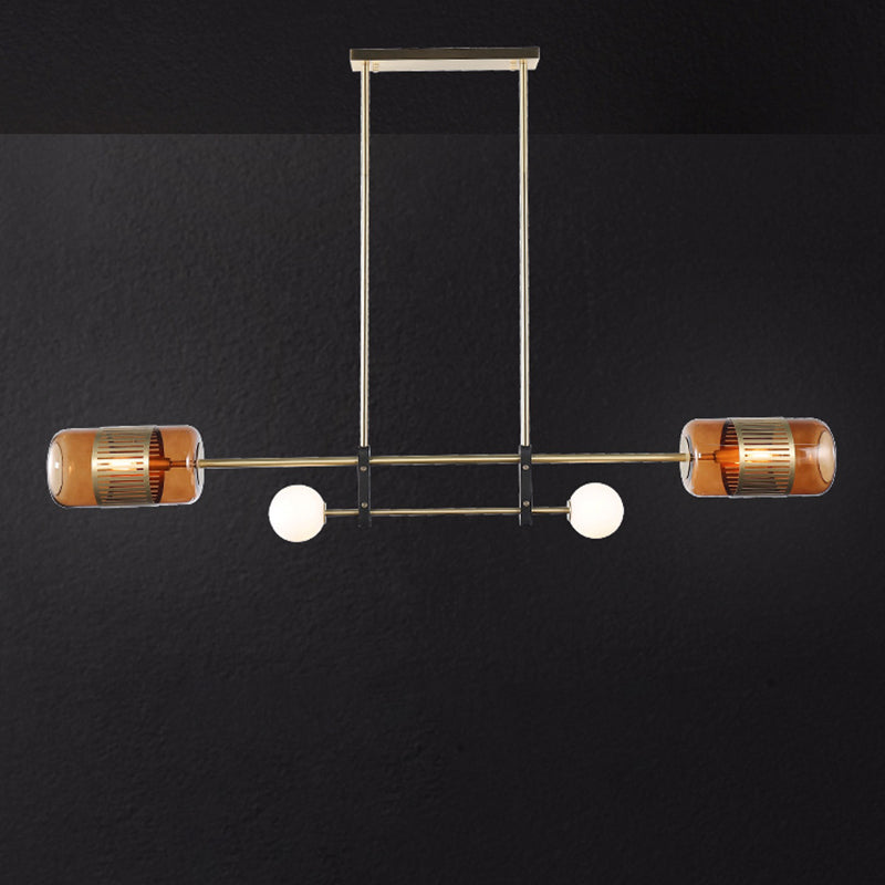 Ball and Cylinder Glass Suspension Lighting Postmodern 4-Light Island Light for Diner