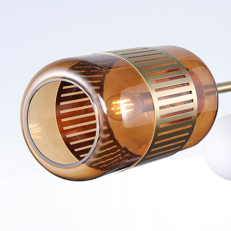 Ball and Cylinder Glass Suspension Lighting Postmodern 4-Light Island Light for Diner