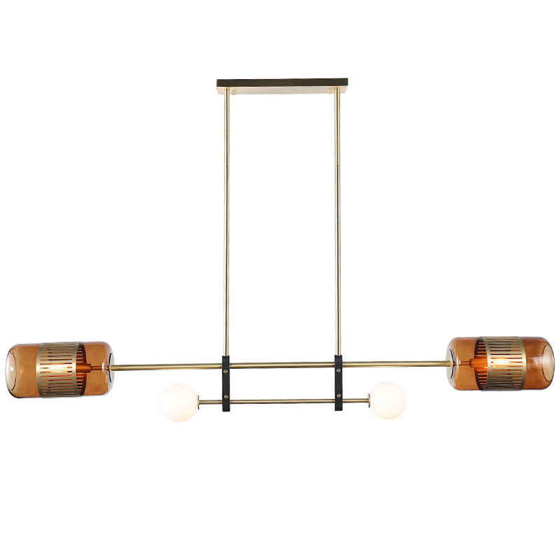 Ball and Cylinder Glass Suspension Lighting Postmodern 4-Light Island Light for Diner