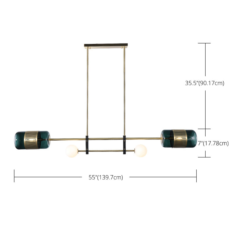Ball and Cylinder Glass Suspension Lighting Postmodern 4-Light Island Light for Diner