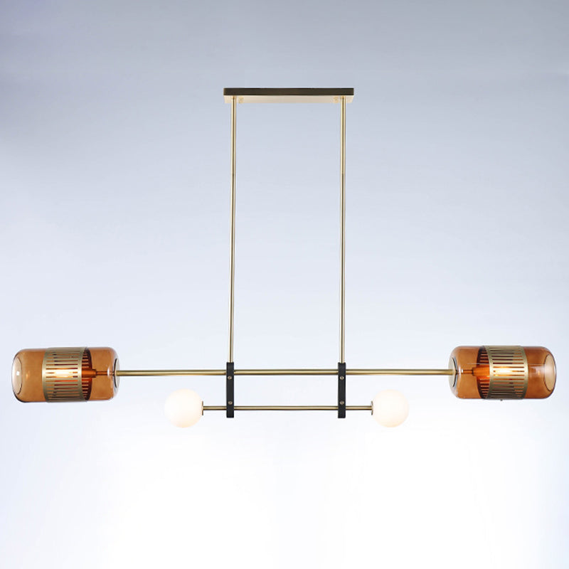 Ball and Cylinder Glass Suspension Lighting Postmodern 4-Light Island Light for Diner