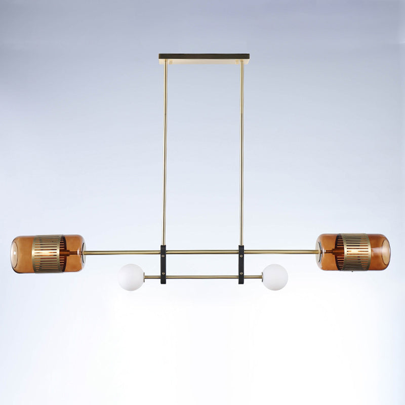 Ball and Cylinder Glass Suspension Lighting Postmodern 4-Light Island Light for Diner