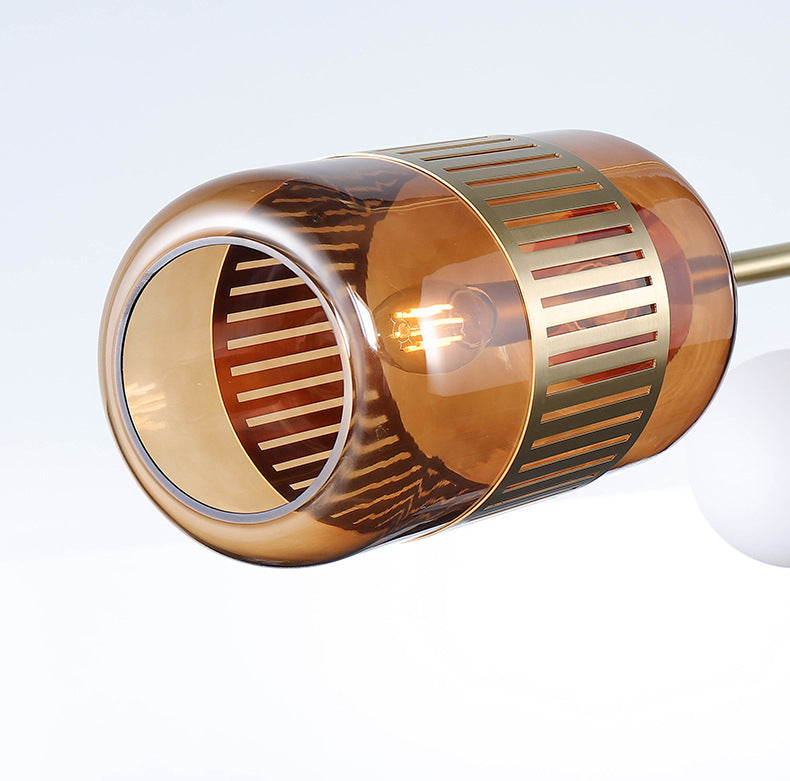 Ball and Cylinder Glass Suspension Lighting Postmodern 4-Light Island Light for Diner