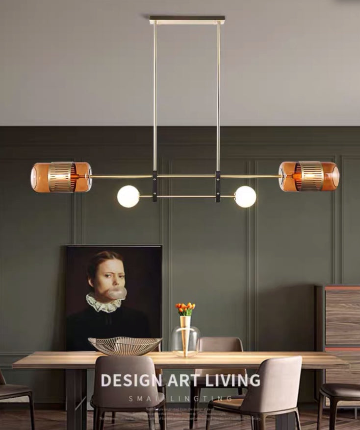 Ball and Cylinder Glass Suspension Lighting Postmodern 4-Light Island Light for Diner