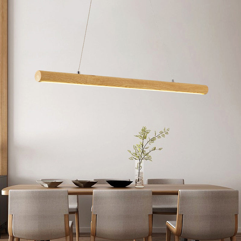 Beige Pole Shaped Island Lighting Simple Style Wooden LED Pendant over Dining Table