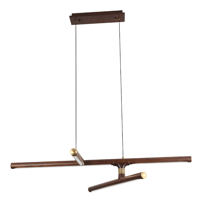 Linear Tea Room Suspension Lamp Wooden Minimalist LED Hanging Island Light Fixture