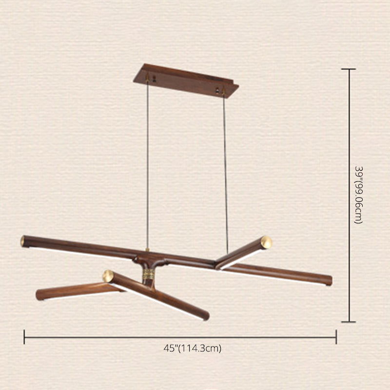 Linear Tea Room Suspension Lamp Wooden Minimalist LED Hanging Island Light Fixture