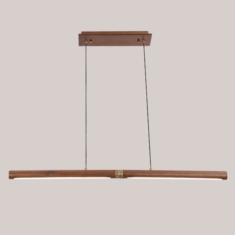 Linear Tea Room Suspension Lamp Wooden Minimalist LED Hanging Island Light Fixture