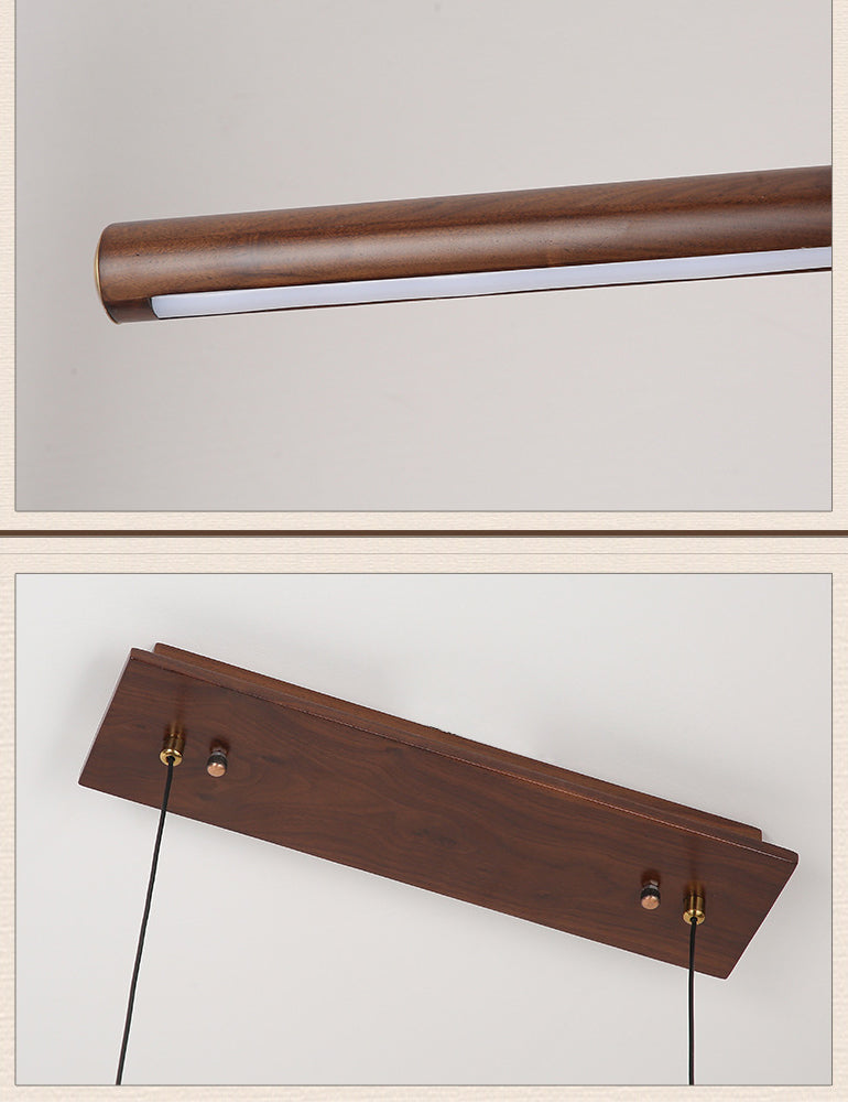 Linear Tea Room Suspension Lamp Wooden Minimalist LED Hanging Island Light Fixture