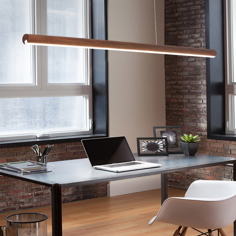Ash Wood Tubular Hanging Lamp Nordic Style Dining Room LED Island Lighting Ideas