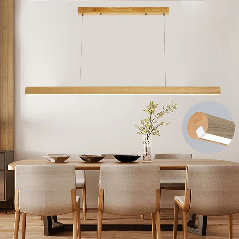 Ash Wood Tubular Hanging Lamp Nordic Style Dining Room LED Island Lighting Ideas