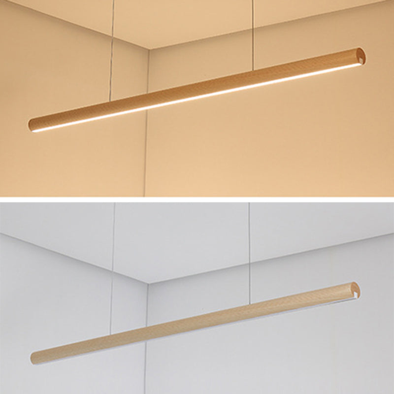 Ash Wood Tubular Hanging Lamp Nordic Style Dining Room LED Island Lighting Ideas