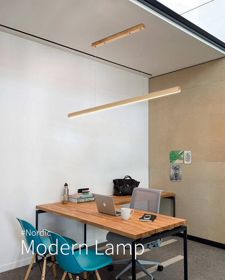 Ash Wood Tubular Hanging Lamp Nordic Style Dining Room LED Island Lighting Ideas