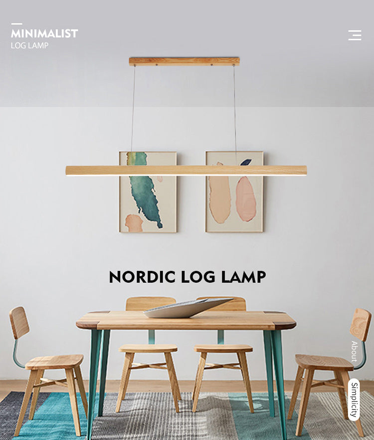 Ash Wood Tubular Hanging Lamp Nordic Style Dining Room LED Island Lighting Ideas