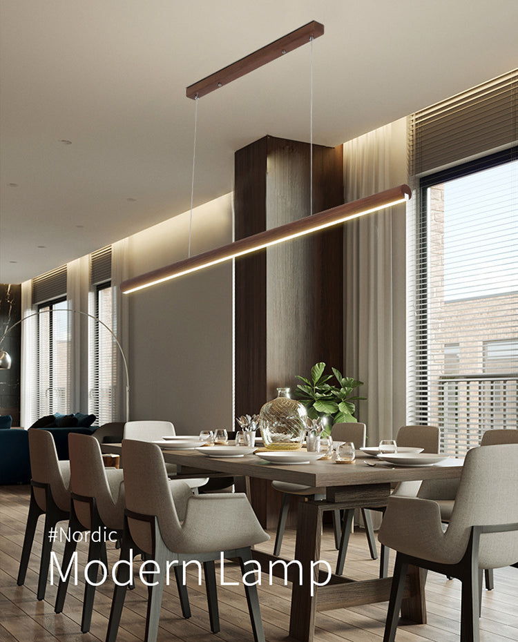 Ash Wood Tubular Hanging Lamp Nordic Style Dining Room LED Island Lighting Ideas