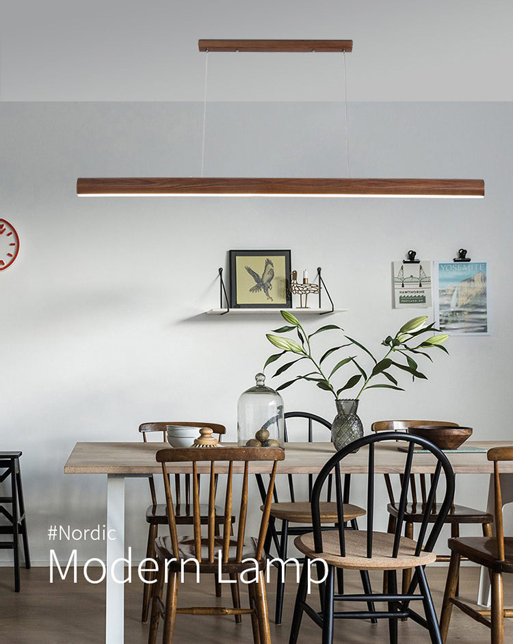 Ash Wood Tubular Hanging Lamp Nordic Style Dining Room LED Island Lighting Ideas