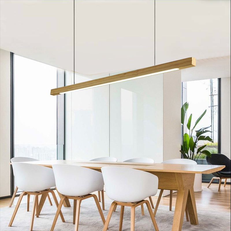 Solid Wood Rod Pendant Lighting Simplicity Beige LED Island Ceiling Light for Diner