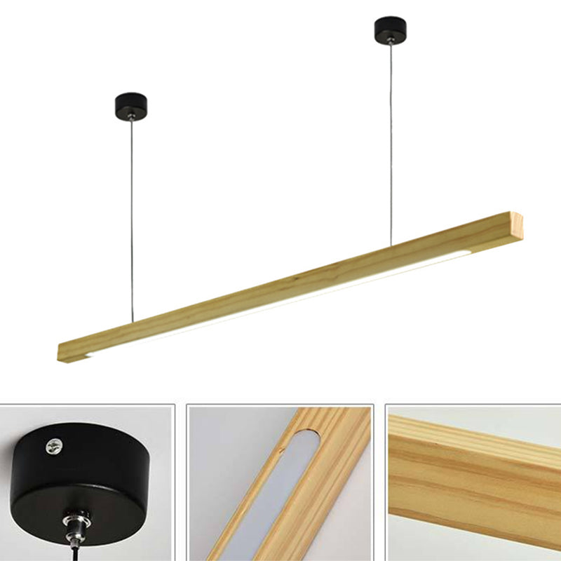 Solid Wood Rod Pendant Lighting Simplicity Beige LED Island Ceiling Light for Diner