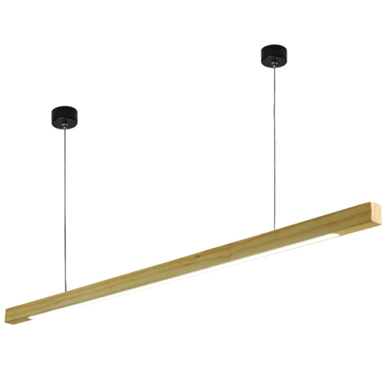 Solid Wood Rod Pendant Lighting Simplicity Beige LED Island Ceiling Light for Diner