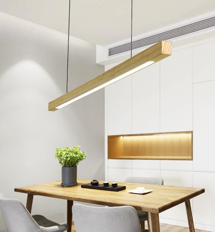 Solid Wood Rod Pendant Lighting Simplicity Beige LED Island Ceiling Light for Diner