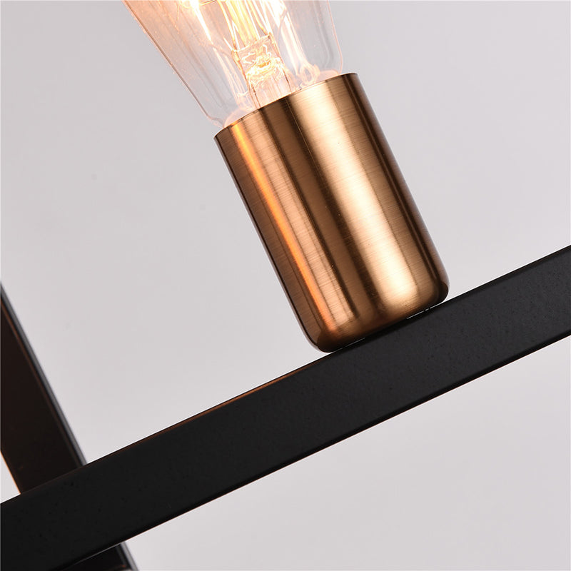 Rectangular Diner Hanging Lamp Industrial Metal 4-Bulb Black Cage Island Lighting