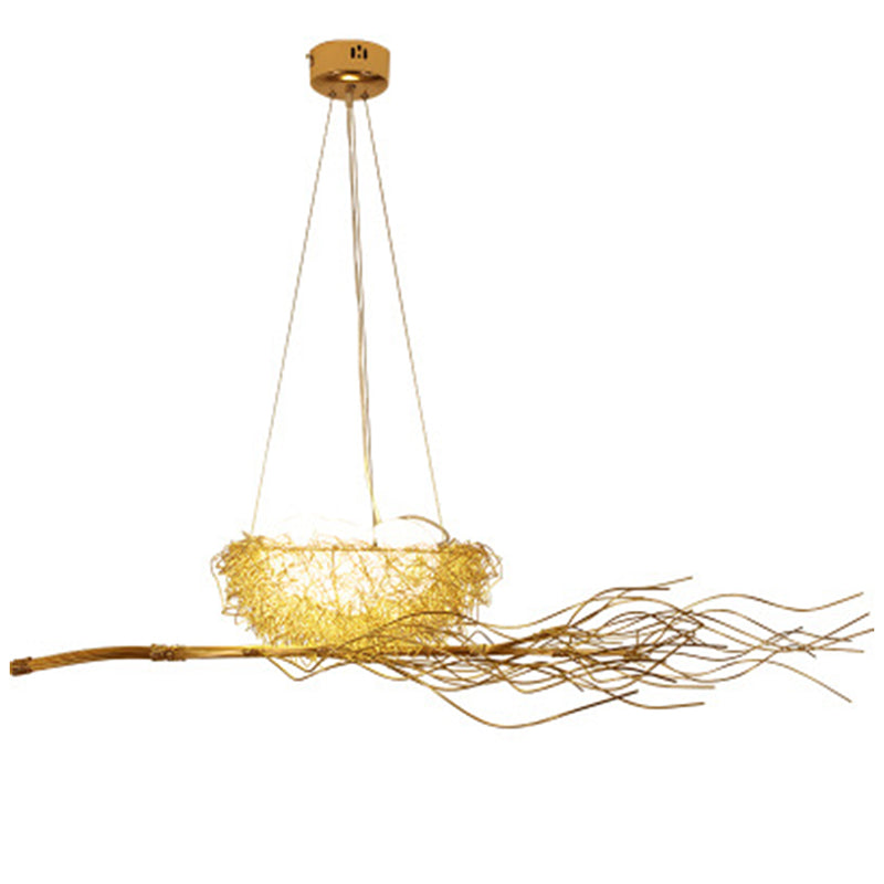 Bird and Nest Island Lampada decorativa in metallo in metallo appeso con tonalità in vetro di uova