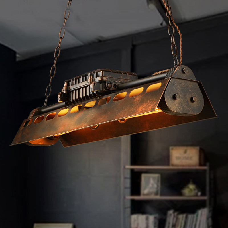 4-Light Steam Train Hanging Lamp Art Decor Industrial 4-Bulb Rust Finish Metal Island Lighting