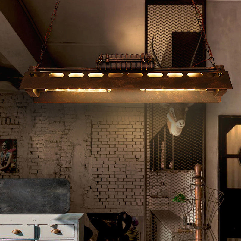 4-Light Steam Train Hanging Lamp Art Decor Industrial 4-Bulb Rust Finish Metal Island Lighting