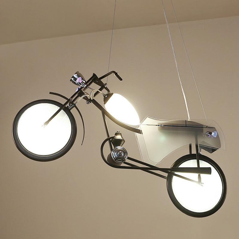 Accensione industriale a sospensione per moto per bar, luce in vetro bianco glassata per bar