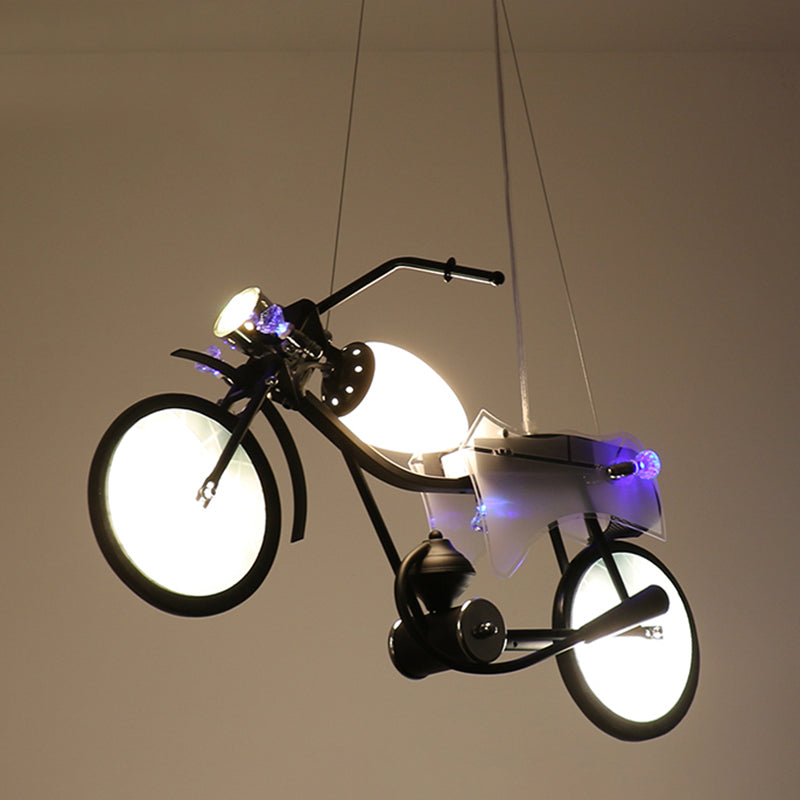 Accensione industriale a sospensione per moto per bar, luce in vetro bianco glassata per bar